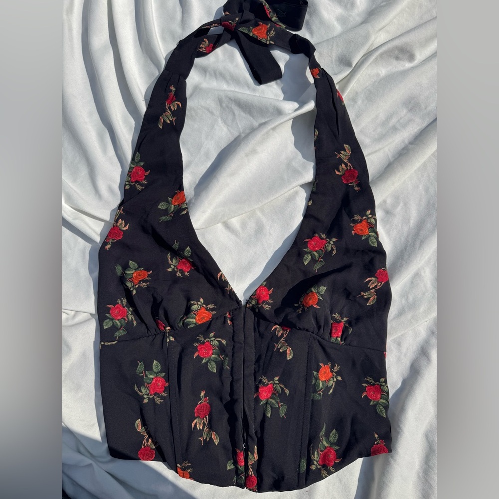 Windsor Floral Print Halter Top - BRAND NEW w/ tags - Black - size S